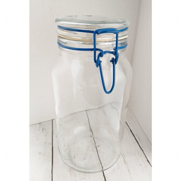 Anchor Hocking Bail Lid Glass Jar Vtg Wire Bale Storage Canister 90s Kitchenalia - Picture 9 of 11